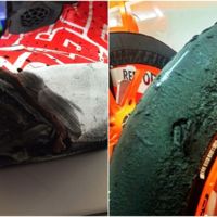 Cabreo monumental de Dani Pedrosa tras desintegrarse su rueda delantera en el GP de Aragón