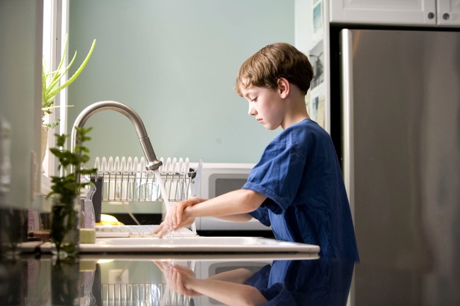 Caucasian Boy Washing Hands