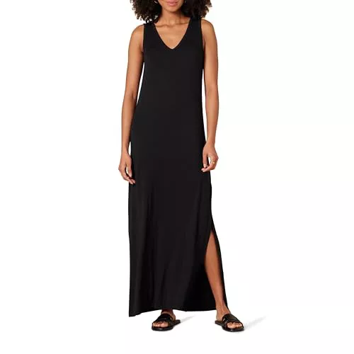 Amazon Essentials Vestido Largo de Punto con Cuello en V y Abertura Lateral Mujer, Negro, S