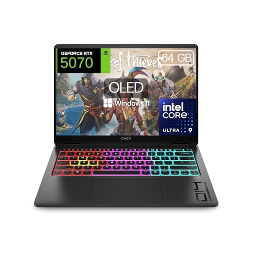 HP OMEN Transcend 14-fb1010ns - Ordenador Portátil Gaming de 14" OLED 3K 120Hz (Intel Ultra 9-285H, 64GB RAM, 1 TB, NVIDIA GeForce RTX 5070, Windows) Negro - Teclado QWERTY Español