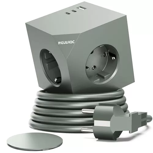 PD20w Enchufe Cúbo Múltiples, 2 USB-C, 3 CA, Magnética, Cable 1,5 M, Verde