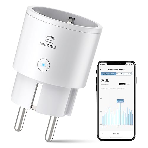 EIGHTREE Enchufe Inteligente, Enchufe Wi-Fi Medidor Consumo, Compatible con Alexa&Google Home, Tomada Inteligente Programable con Temporizador, Control Remoto por APP&Voz, 10A 2300W