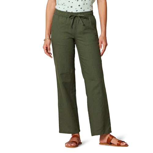 Amazon Essentials Pantalón de Pierna Ancha con Cordón Ajustable en Mezcla de Lino (Disponible en Tallas Grandes) Mujer, Verde Oliva Oscuro, XL