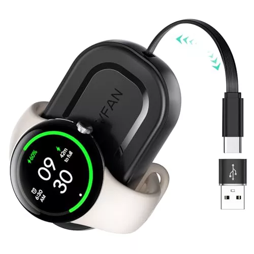 LVFAN Cargador retráctil para Pixel Watch 3/2, cable de carga portátil, accesorios de repuesto para reloj inteligente, base de carga inalámbrica magnética para Google Pixel Watch 3/2, Fitbit Sense/Sen