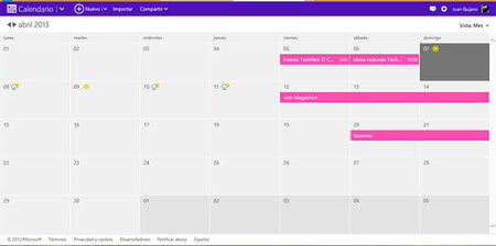 Calendario Microsoft Live, vista principal