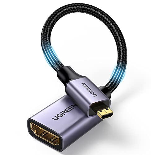 UGREEN Adaptador Micro HDMI a HDMI Macho a Hembra Cable Trenzado de Nylon Soporta 1080P 4K / 3D, Compatible para Caara, Proyectores, Monitores, Televisores