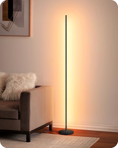 EDISHINE Lámpara de Pie Salón, LED Regulable, Altura Ajustable, Negro