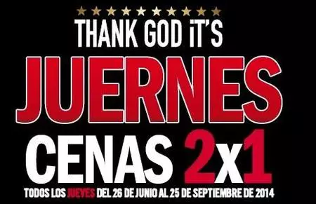 2x1 en restaurantes Fridays durante todo el verano con los 'juernes'
