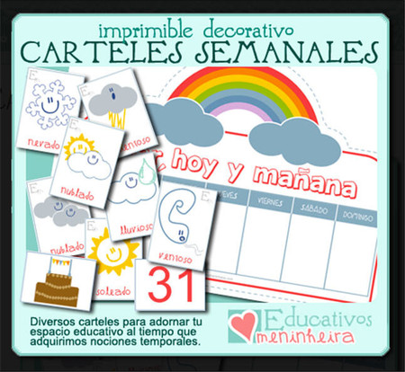 Los carteles semanales de Educativos Meninheira para trabajar la temporalidad con los niños