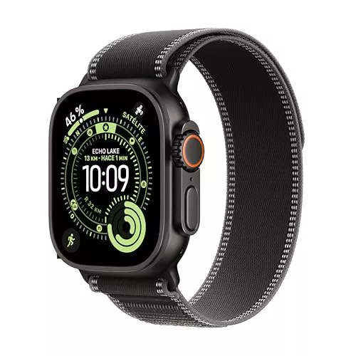 Apple Watch Ultra 3 GPS + Cellular, Reloj prémium para Running y Multideporte con Caja de Titanio Resistente de 49 mm y Correa Loop Trail Negro/carbón - Talla M/L. Monitores avanzados de Salud