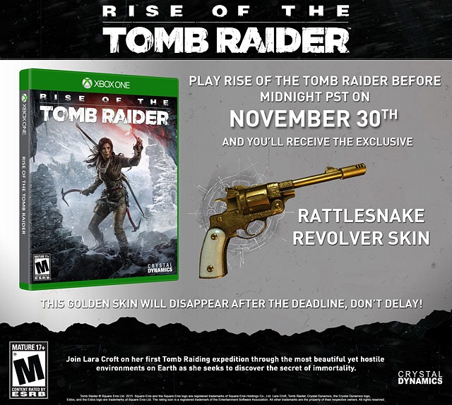 Habrá incentivo para el arsenal por jugar antes de diciembre a Rise of the Tomb Raider