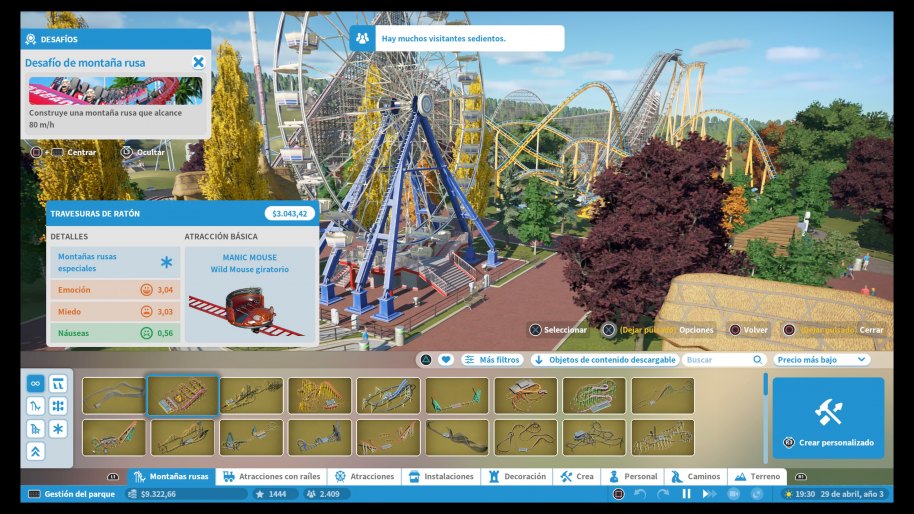 Planet Coaster tiene muchísimas opciones de personalización y de creación.