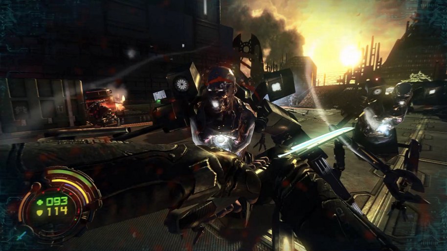 La katana es una de las novedades de Hard Reset Redux, aunque no tiene un gran peso en la acción. Es divertida de usar… y poco útil contra la mayoría de enemigos.