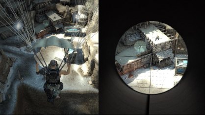 En muchas ocasiones la pantalla se dividirá en dos partes para mostrarnos detalles de la acción, por ejemplo si saltamos en paracaídas, es posible que la imagen se divida en dos para mostrar nuestro descenso en una parte, y la mirilla en la otra para poder disparar.