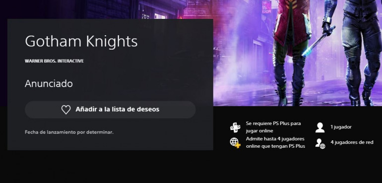 Captura de la página de Gotham Knights en PlayStation Store