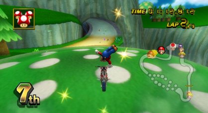 Una de las mayores innovaciones de Mario Kart Wii serán las acrobacias de los personajes de Nintendo, las cuales se podrán ver a lo largo de unos circuitos que presentarán una profundidad de decorados que destacará por un apartado gráfico limpio, cuidado y bastante colorido. El apartado sonoro acompañará al título con un buen repertorio de voces y de melodías mezcla de viejos y de nuevos tiempos. Y en cuanto a las opciones, hemos de destacar la inclusión del Mario Kart Channel, el cual servirá para subir y bajar pilotos fantasma, además de permitirnos ver un ranking online de tiempos.