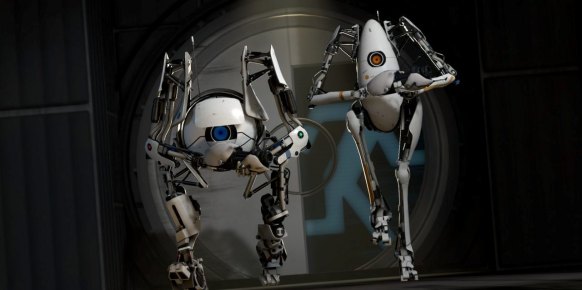 Bajo este simpático aspecto se esconden los dos protagonistas de la experiencia cooperativa de Portal 2. Dos robots de prueba en cuyo pellejo (metálico) nos introduciremos.