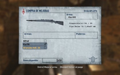 Podemos personalizar y mejorar ligeramente los elementos de nuestro arsenal. Obtendremos experiencia que podremos volcar en, por ejemplo, cargadores más grandes para nuestras armas, silenciadores, proyectiles superiores...