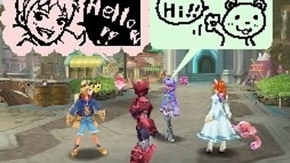 En las conversaciones, la pantalla superior actúa para todo, mostrando un dibujo manga del personaje interlocutor en un fondo en forma de imagen prediseñada según el lugar en que nos encontremos.