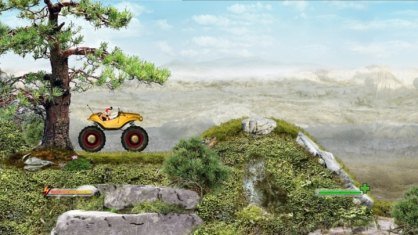 Bien avanzada la aventura podremos participar en unos minijuegos relacionados con varios vehículos. En este caso se desarrolla bajo un scroll lateral suave y con unas físicas sorprendentes que nos van a hacer leer bien el terreno para ejecutar correctamente los saltos y no caernos.