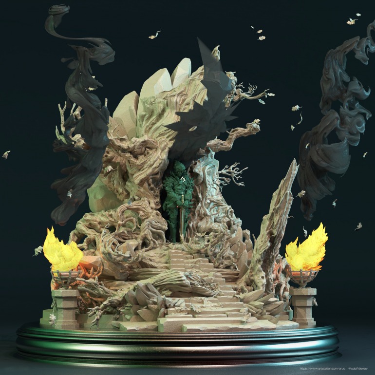 Esta escultura digital de Zelda con Link Oscuro te dejará de piedra