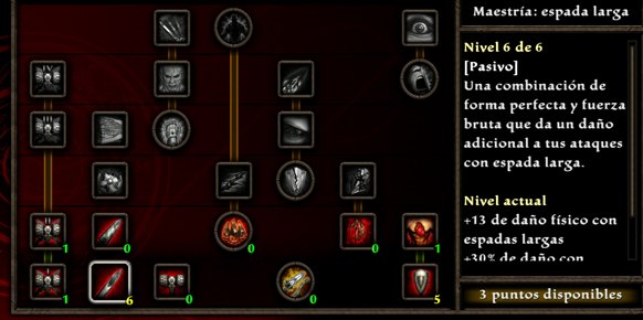 Las maestrías, mejoras y destrezas a aprender ofrecen un compendio fantástico de métodos para llevar a nuestro personaje a su máxima expresión. 