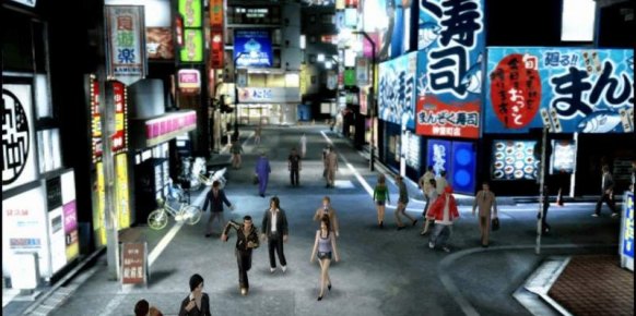La ciudad de Kamurocho en PSP poco tiene que envidiar a la de Yakuza 3. Hasta 20 transeúntes en pantalla y una brillante representación gráfica auguran mucho futuro para una urbe donde hay muchas cosas que hacer.