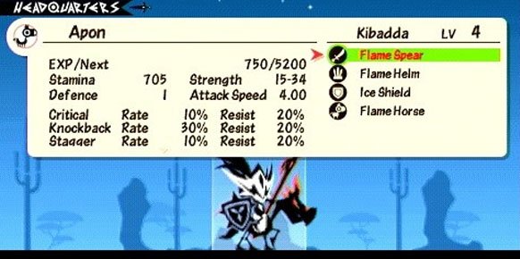 Una de las grandes novedades de Patapon 3 es que obtenemos puntos de experiencia por cada reto superado, algo que nos ayuda a mejorar atributos de resistencia, fuerza, defensa, velocidad, etc.