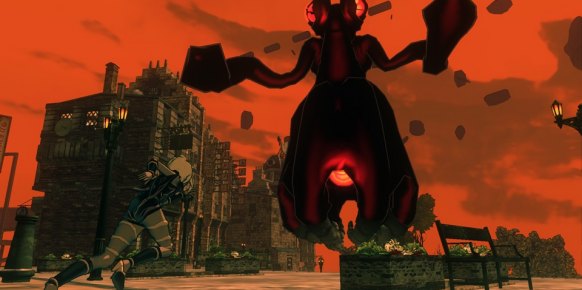 La gravedad será útil para desplazarnos y derrotar a jefes finales como los de la imagen. Encuentra los puntos débiles y atácalos, si quieres, usando el giroscopio de PSVita.