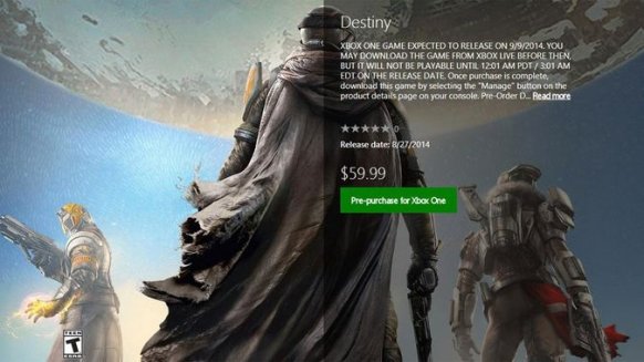 Destiny aparece temporalmente con opción de reserva on-line para Xbox One
