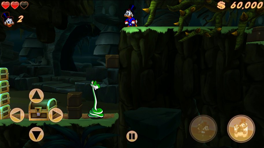 Para llegar a los lugares más elevados e inaccesibles es necesario echar mano del bastón del Tío Gilito y realizar los Pogosaltos.