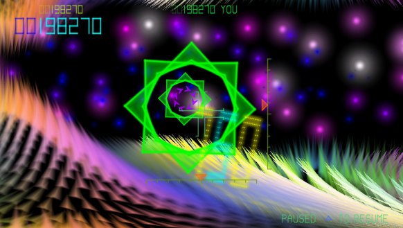 Vectores multicolor y partículas sobrecargan la pantalla y están acompañados por una banda sonora electrónica sensacional.